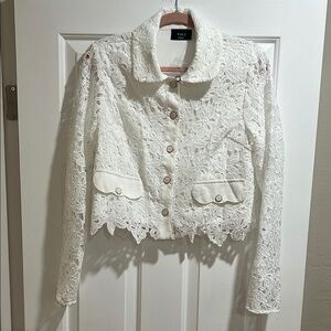 New Vici White Lace Blazer Cropped Elegant Design